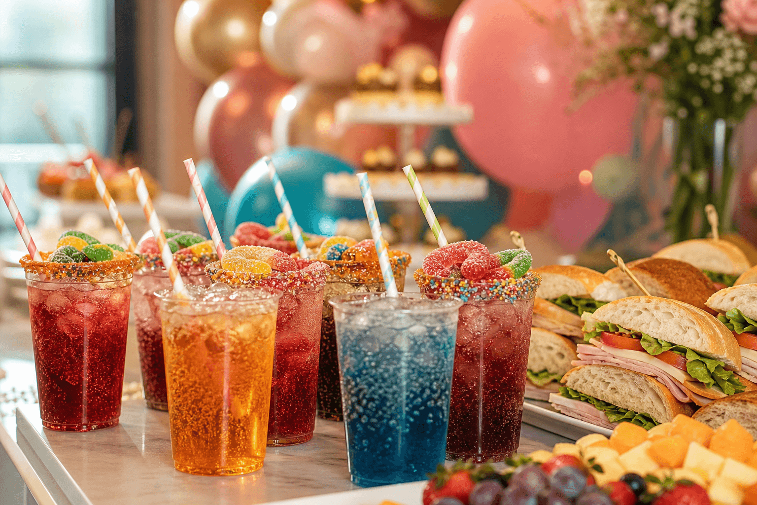 Birthday party catering with dirty sodas and sandwich platters