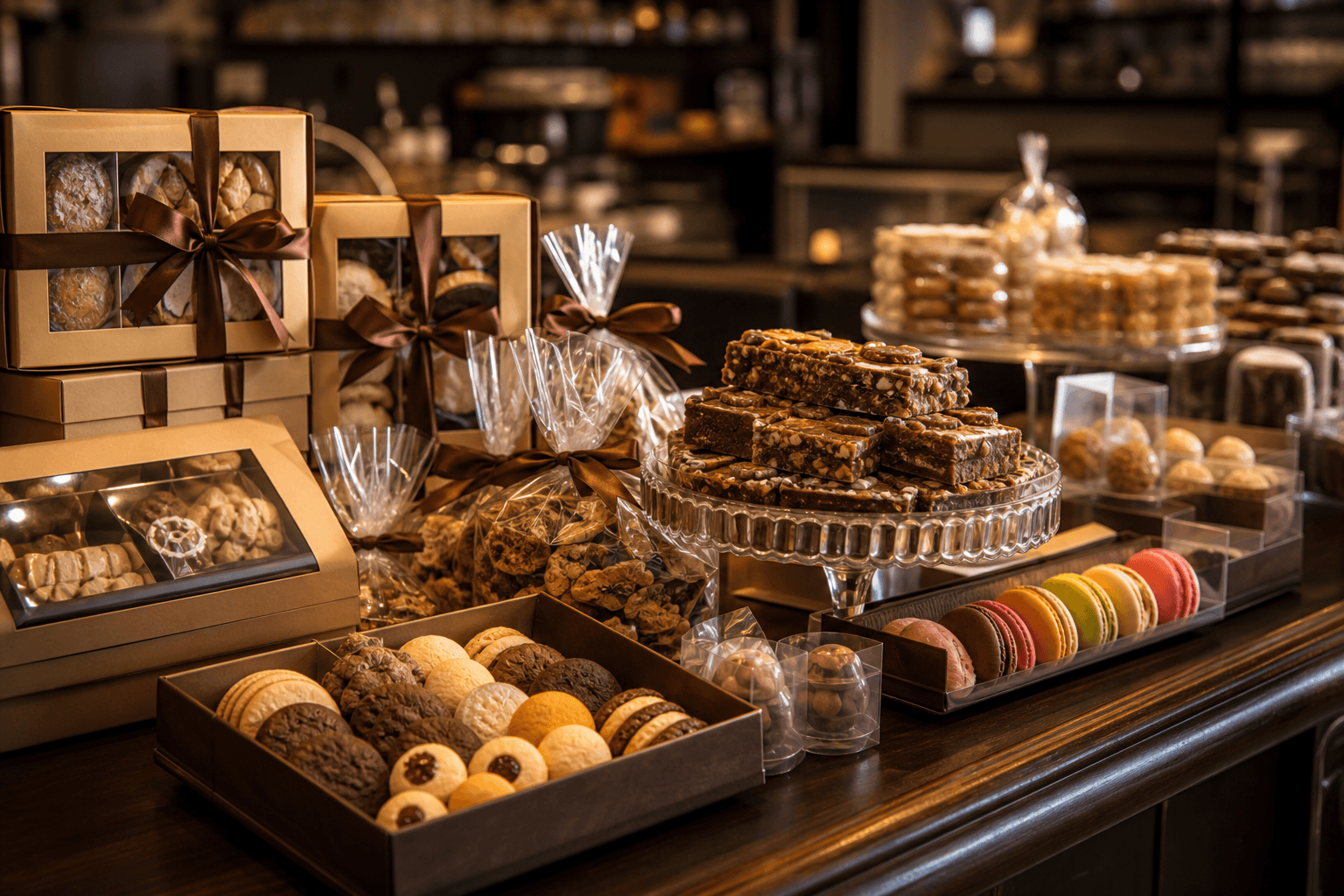 Handmade dessert treat boxes on the counter