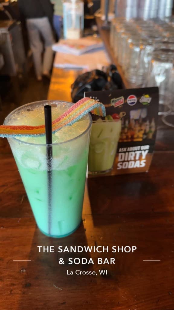 Dirty soda with rainbow candy rim