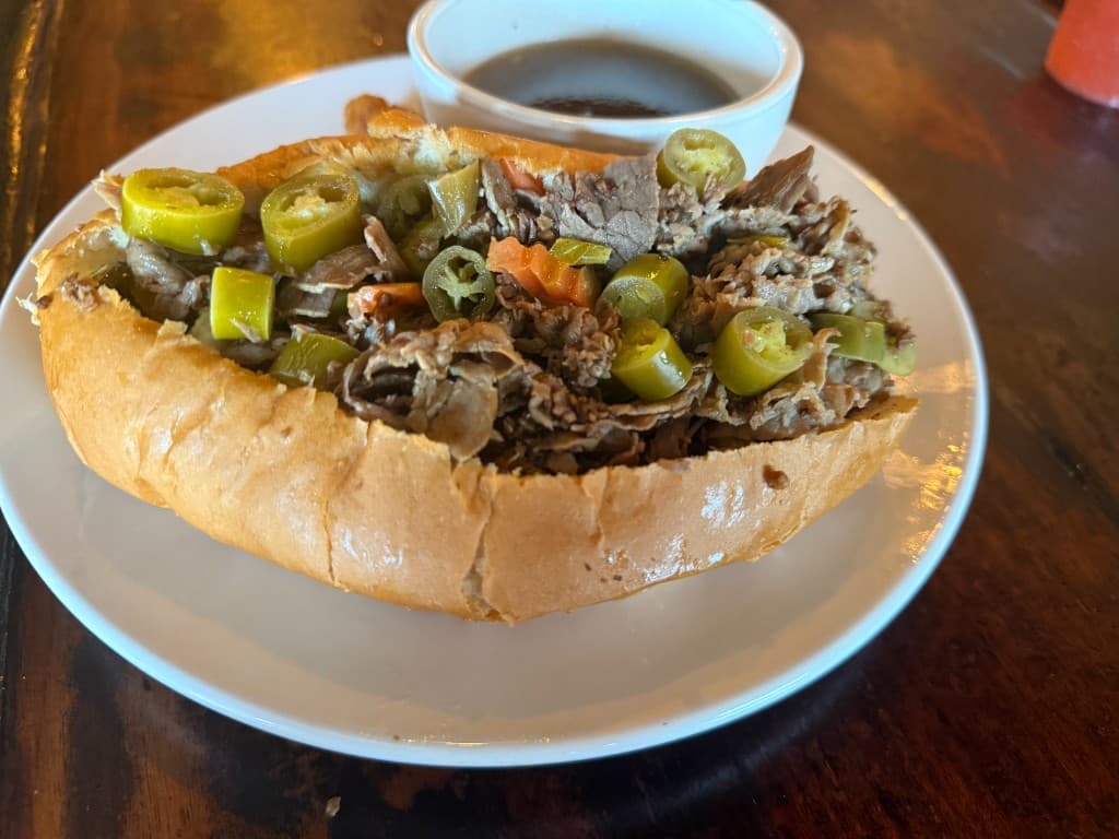 Italian beef sandwich with pickled peppers
