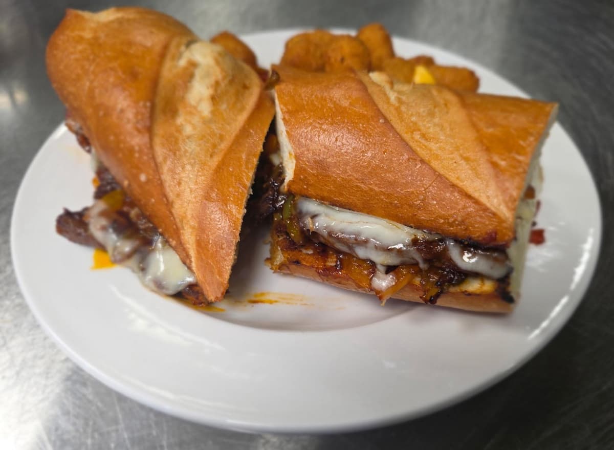 Toasted steak & cheese sub with cheese curds
