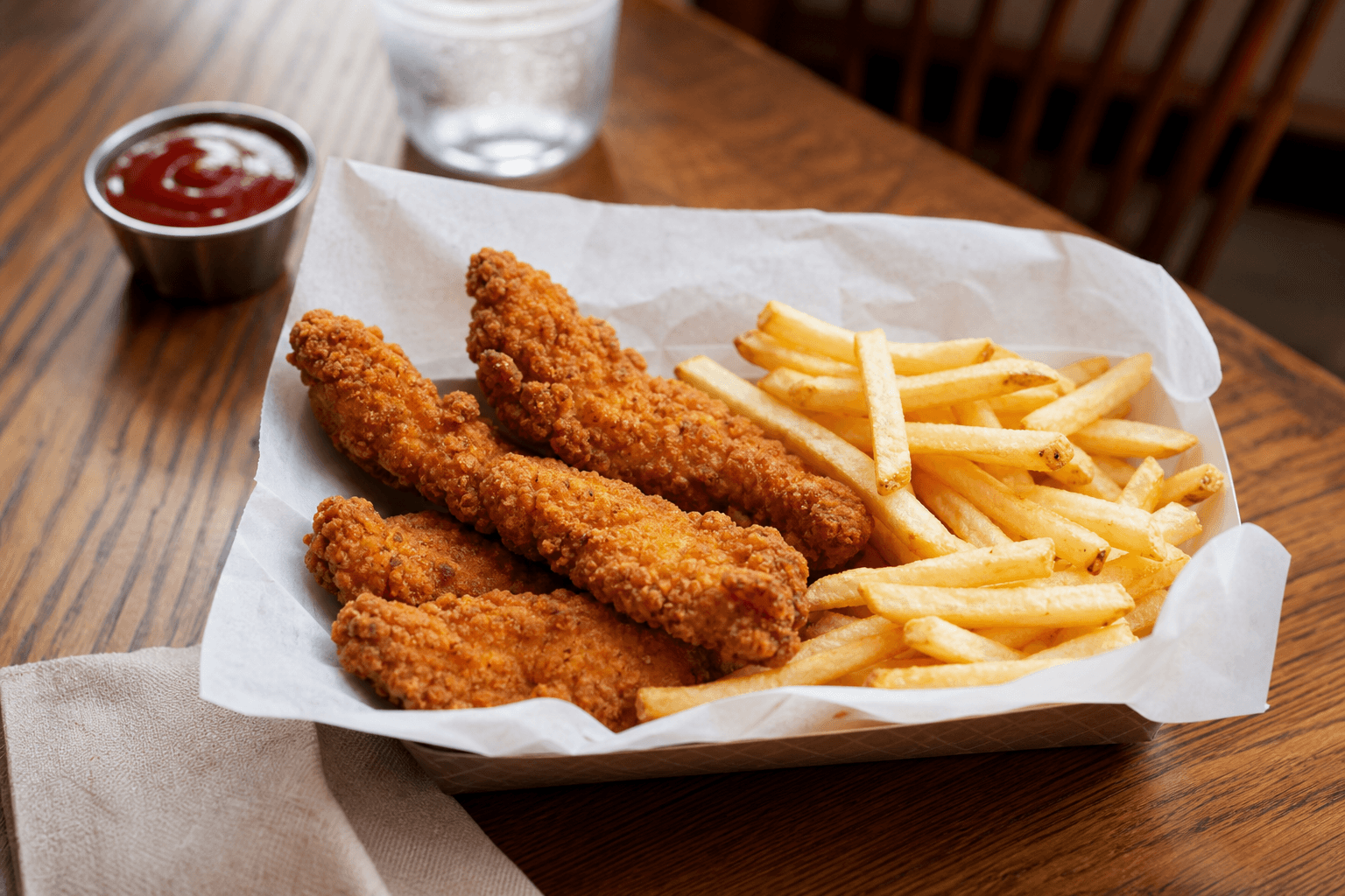 Kid's chicken strip basket with fries