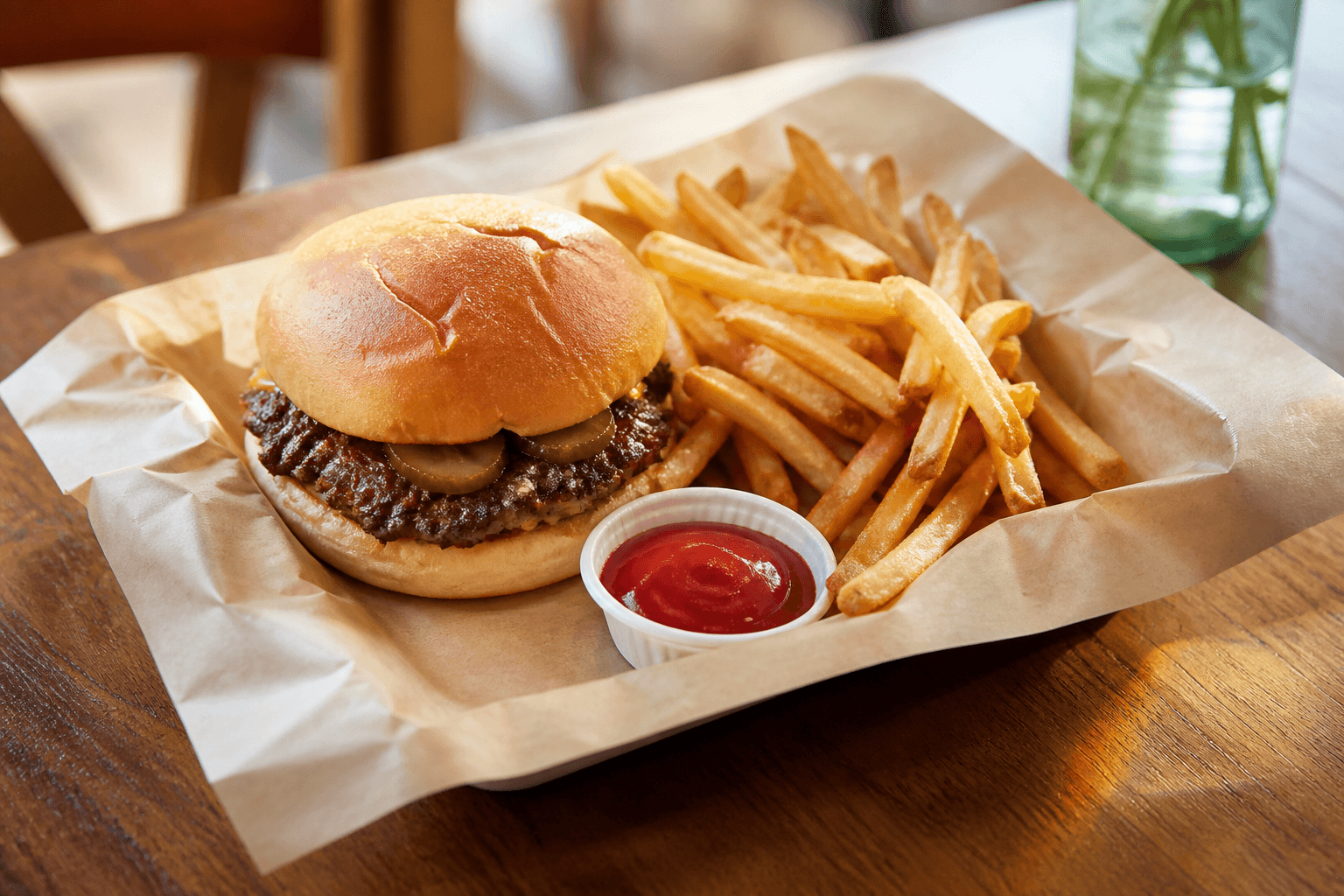 Kid's smash burger basket with fries