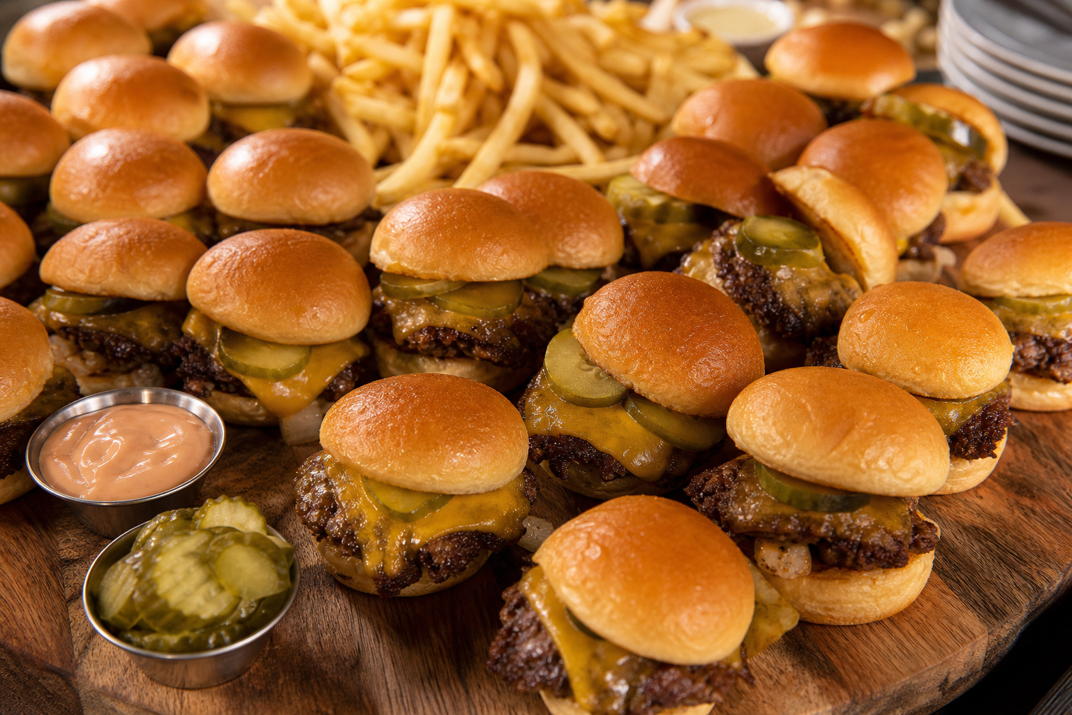 Smash burger spread for group catering