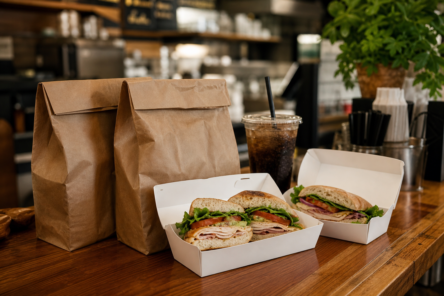 Takeout order ready for pickup at the counter