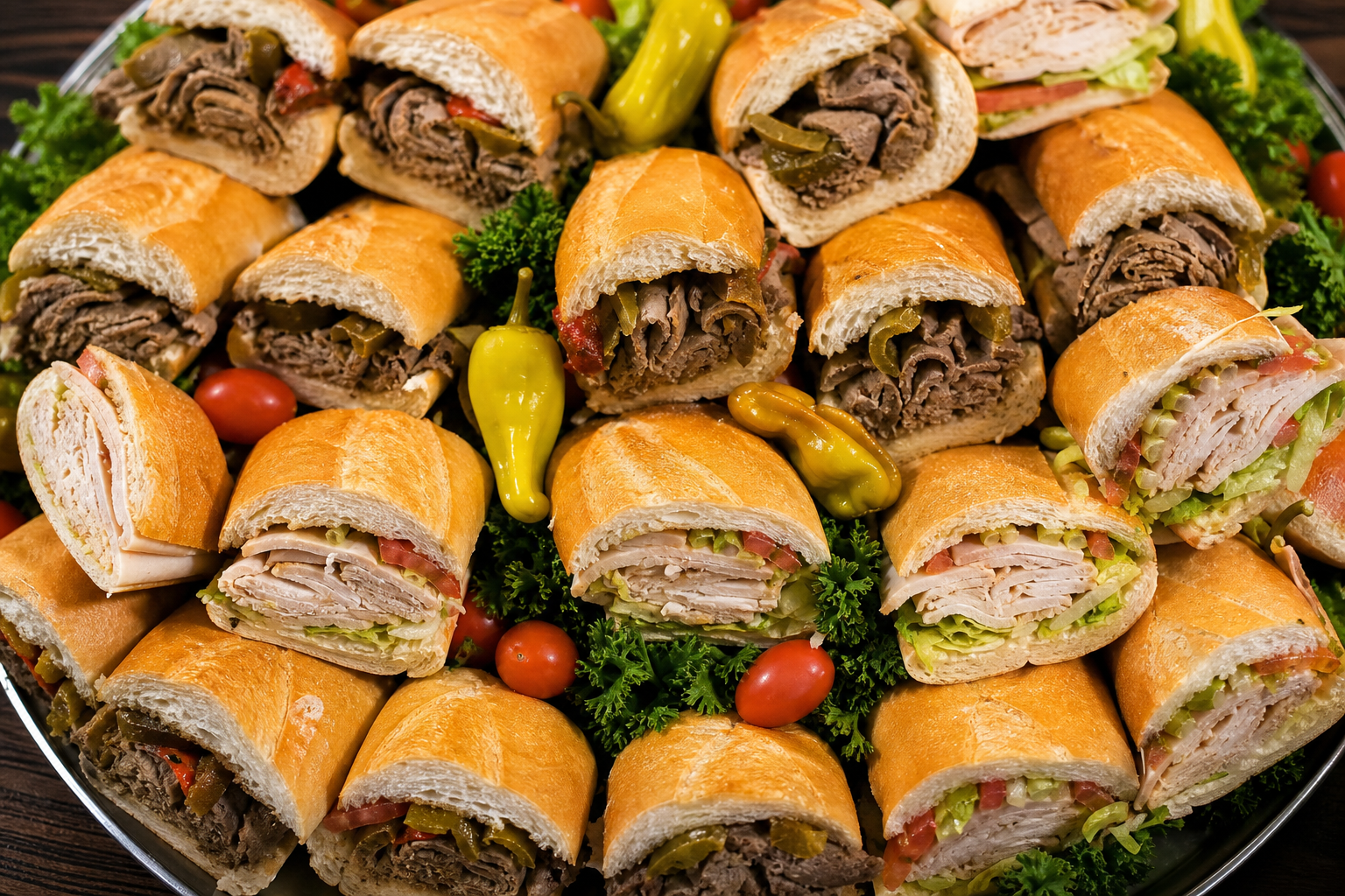 Assorted sub sandwich catering tray